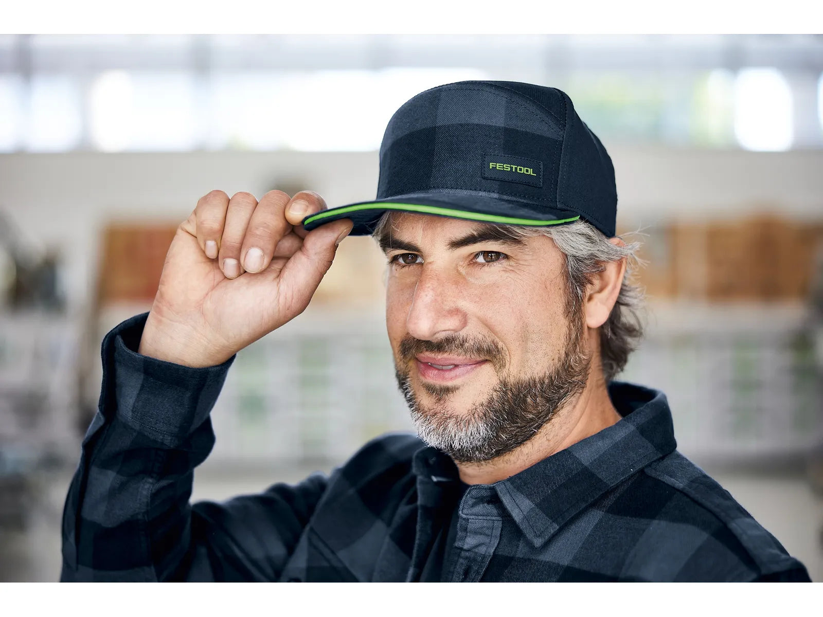 Casquette Snapback GC-FT3 à Carreaux Festool - 100% Coton avec Détails Verts - Image 3
