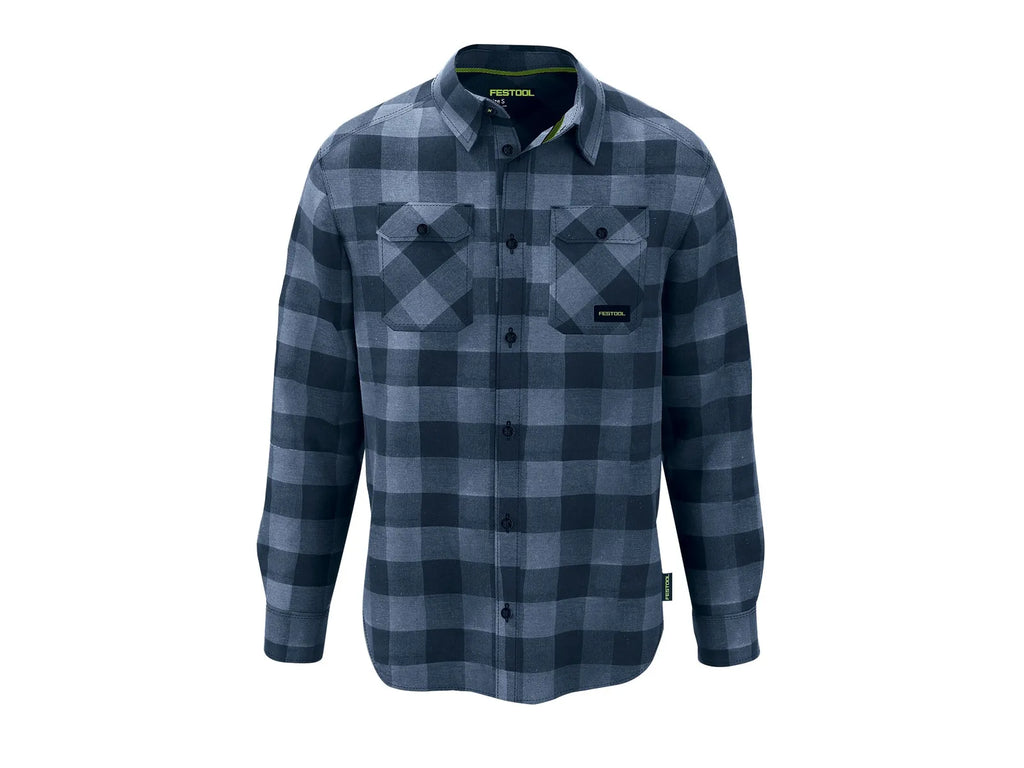 Chemise à Carreaux en Flanelle CKSH-FT1-S, Confortable et Chaude, Bleu Foncé avec Détails Verts - Image 3