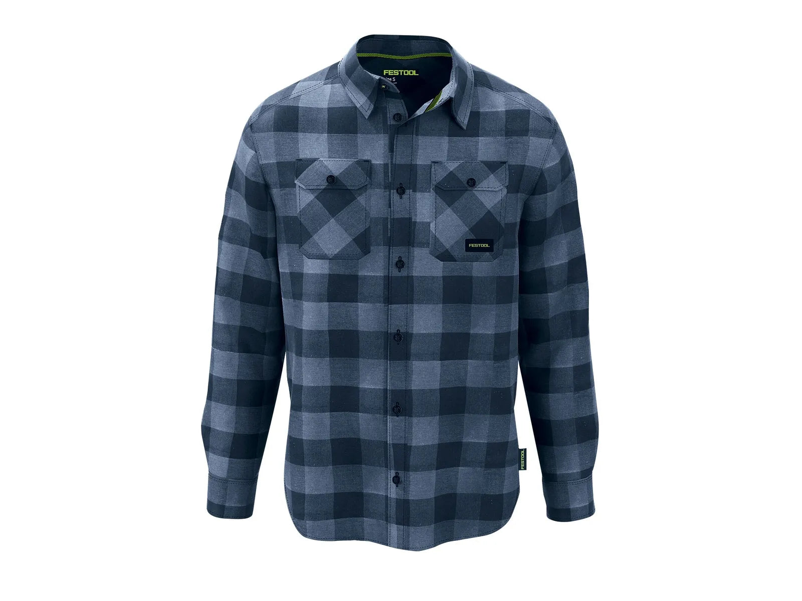 Chemise à Carreaux en Flanelle CKSH-FT1-S, Confortable et Chaude, Bleu Foncé avec Détails Verts - Image 3