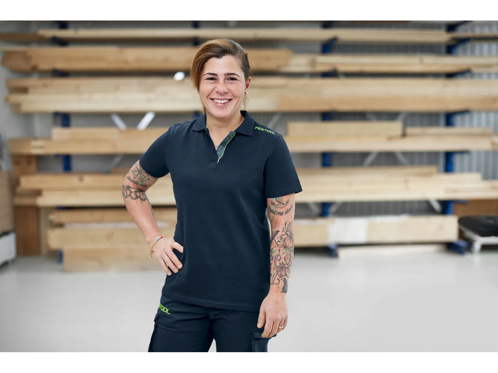 Polo pour femmes POL-LAD-FT1-XS de Festool, en coton de haute qualité, bleu foncé et vert - Image 3