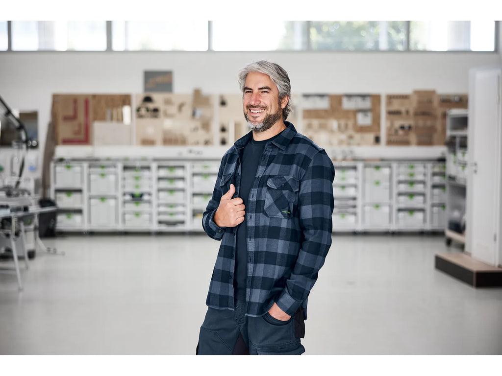 Chemise à Carreaux en Flanelle CKSH-FT1-S, Confortable et Chaude, Bleu Foncé avec Détails Verts - Image 2